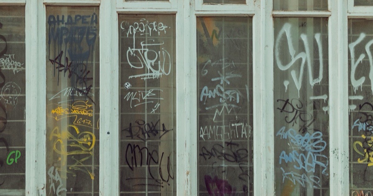 Spray paint on a large glass shopfront window